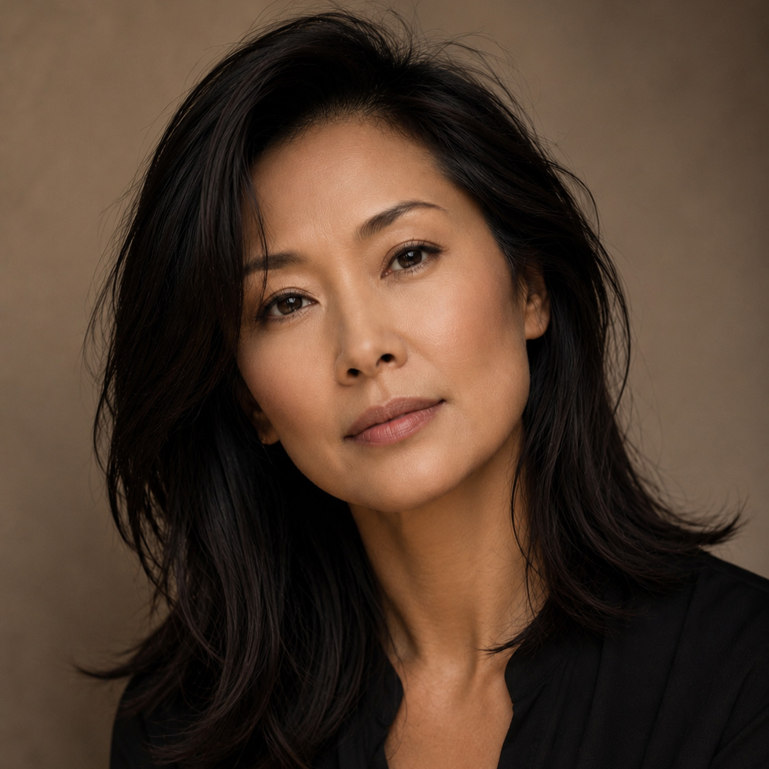 Woman with shoulder-length dark hair wearing a black blouse.